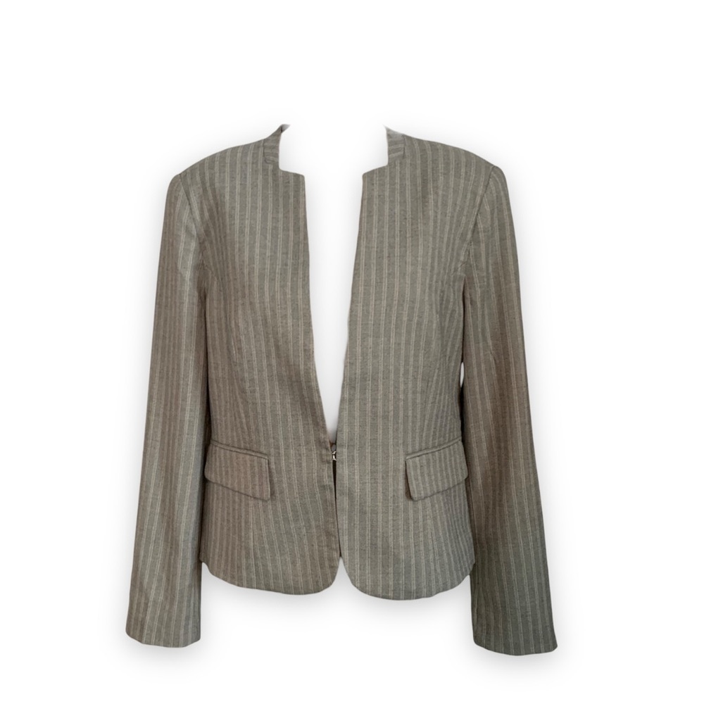 WORTHINGTON Neutral Pinstripe Blazer Career Office Grey Brown NWT Sz 12 - Picture 3 of 15